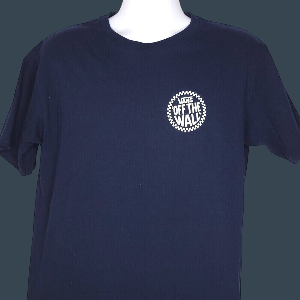Vans Off The Wall Mens T-Shirt Large Casual Graphic Tee Short Sleeve Navy Blue